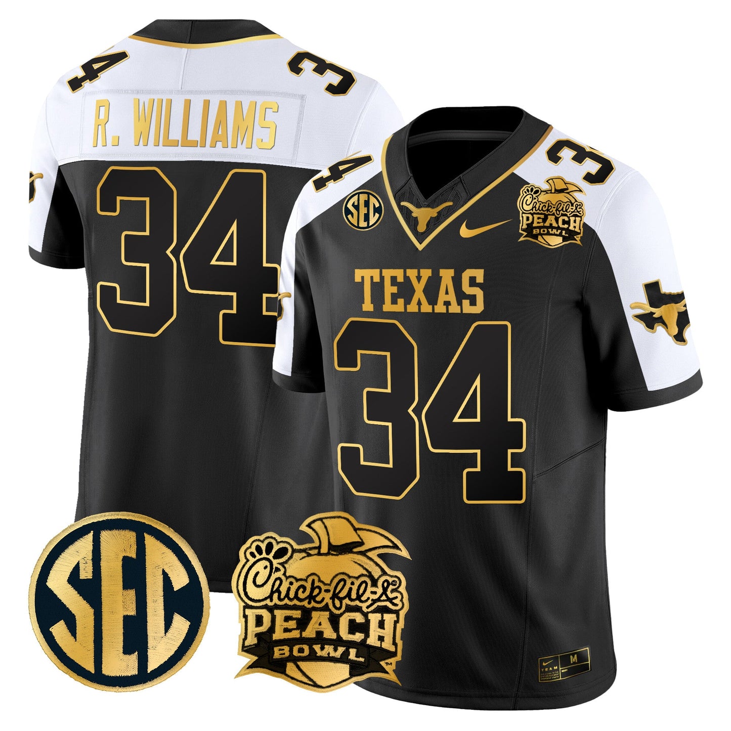 Texas Longhorns Peach Bowl Patch Gold Vapor Limited Jersey - All Stitched