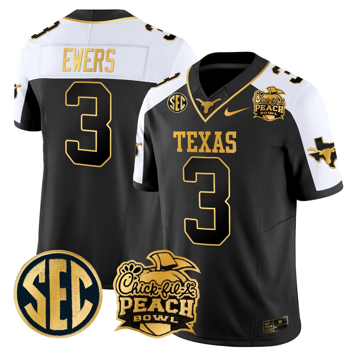 Texas Longhorns Peach Bowl Patch Gold Vapor Limited Jersey - All Stitched