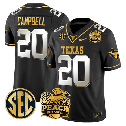 Texas Longhorns Peach Bowl Patch Gold Vapor Limited Jersey - All Stitched