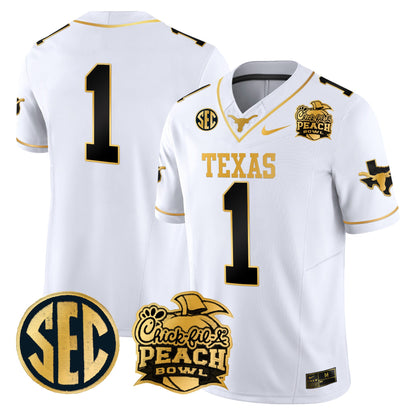 Texas Longhorns Peach Bowl Patch Gold Vapor Limited Jersey - All Stitched
