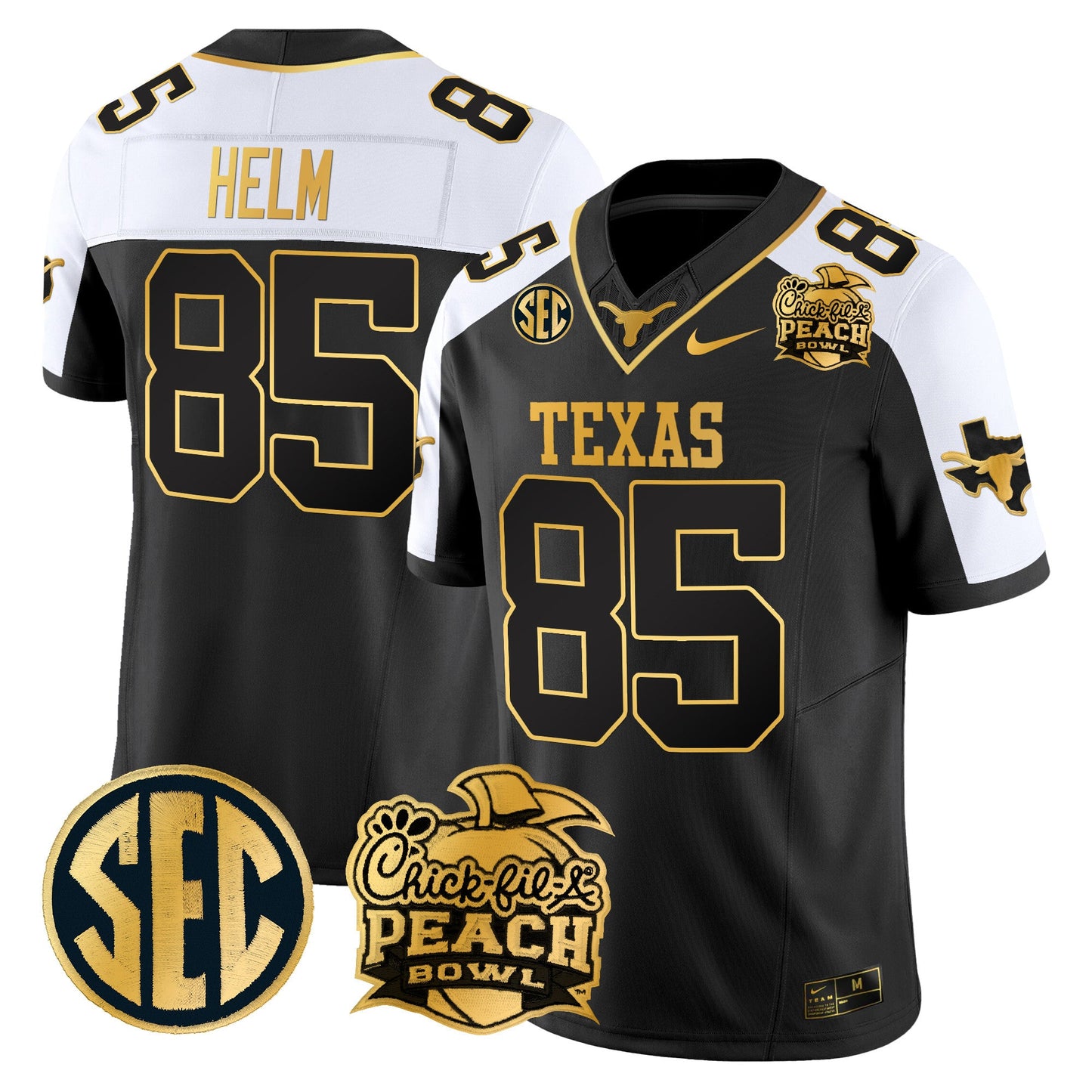Texas Longhorns Peach Bowl Patch Gold Vapor Limited Jersey - All Stitched