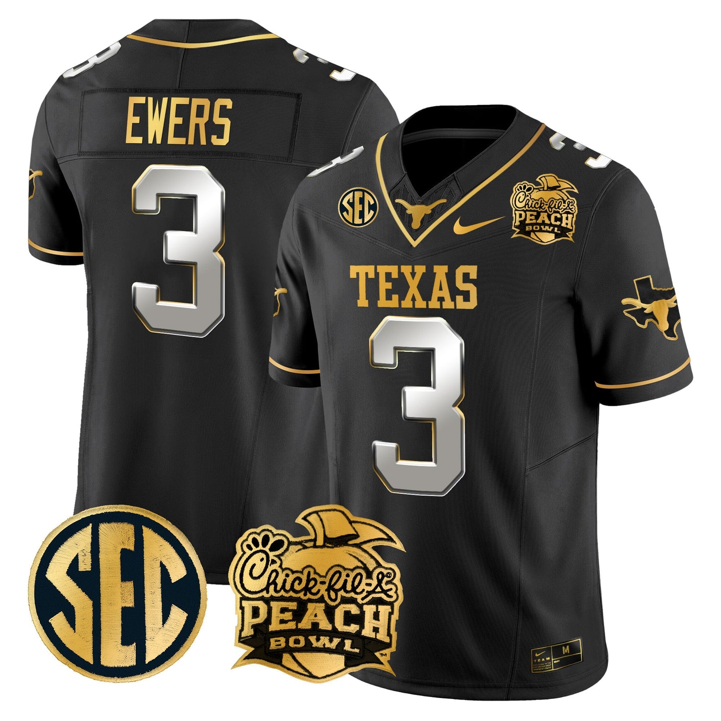 Texas Longhorns Peach Bowl Patch Gold Vapor Limited Jersey - All Stitched