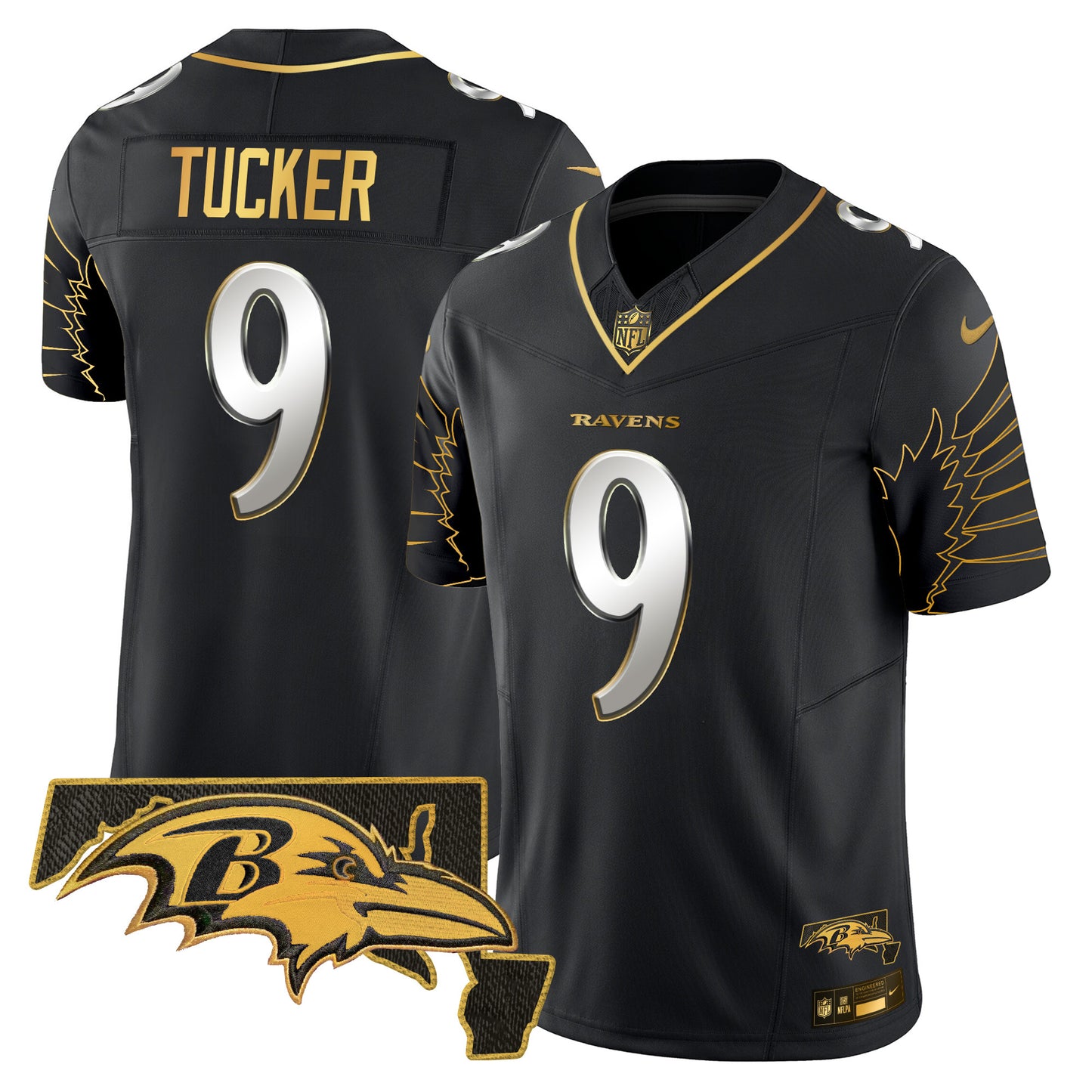 Men's Ravens Maryland Patch Gold Vapor Limited Jersey V2 - All Stitched
