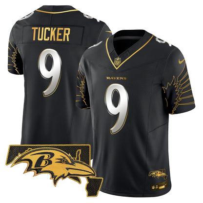 Men's Ravens Maryland Patch Gold Vapor Limited Jersey V2 - All Stitched