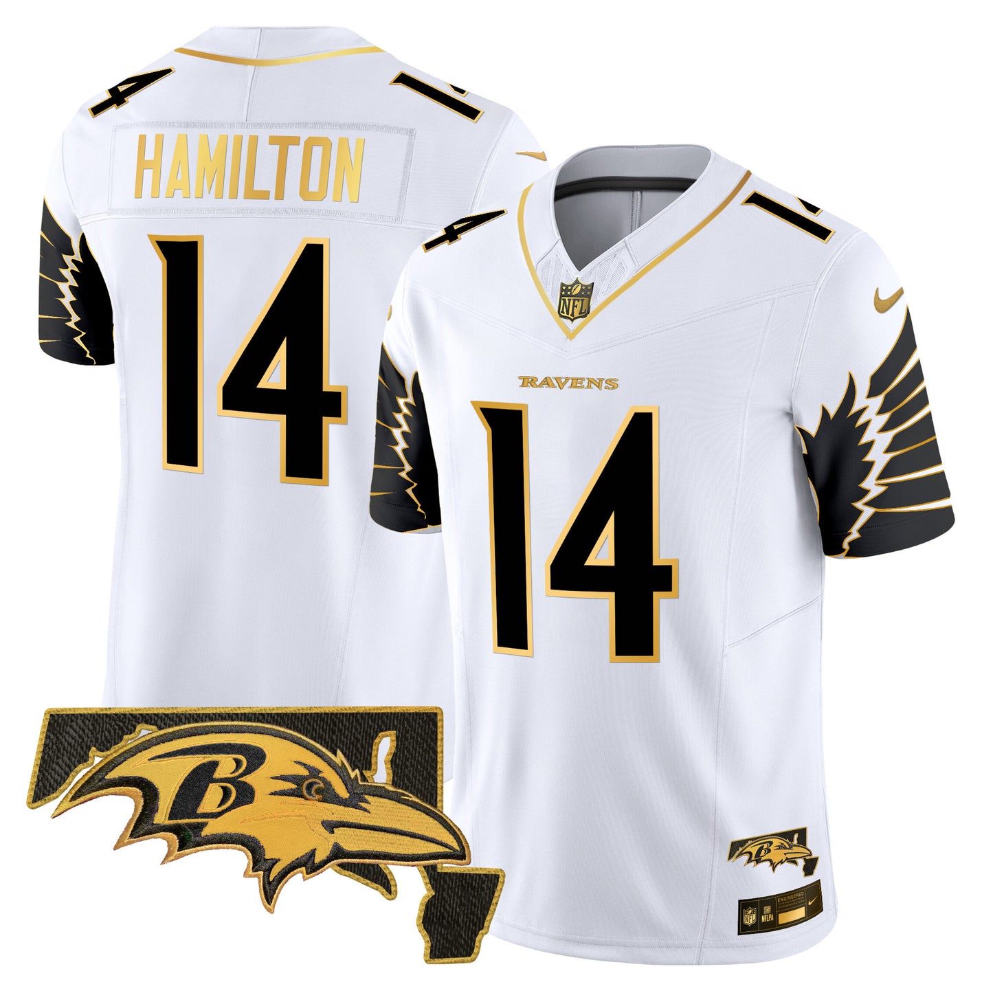 Men's Ravens Maryland Patch Gold Vapor Limited Jersey V2 - All Stitched