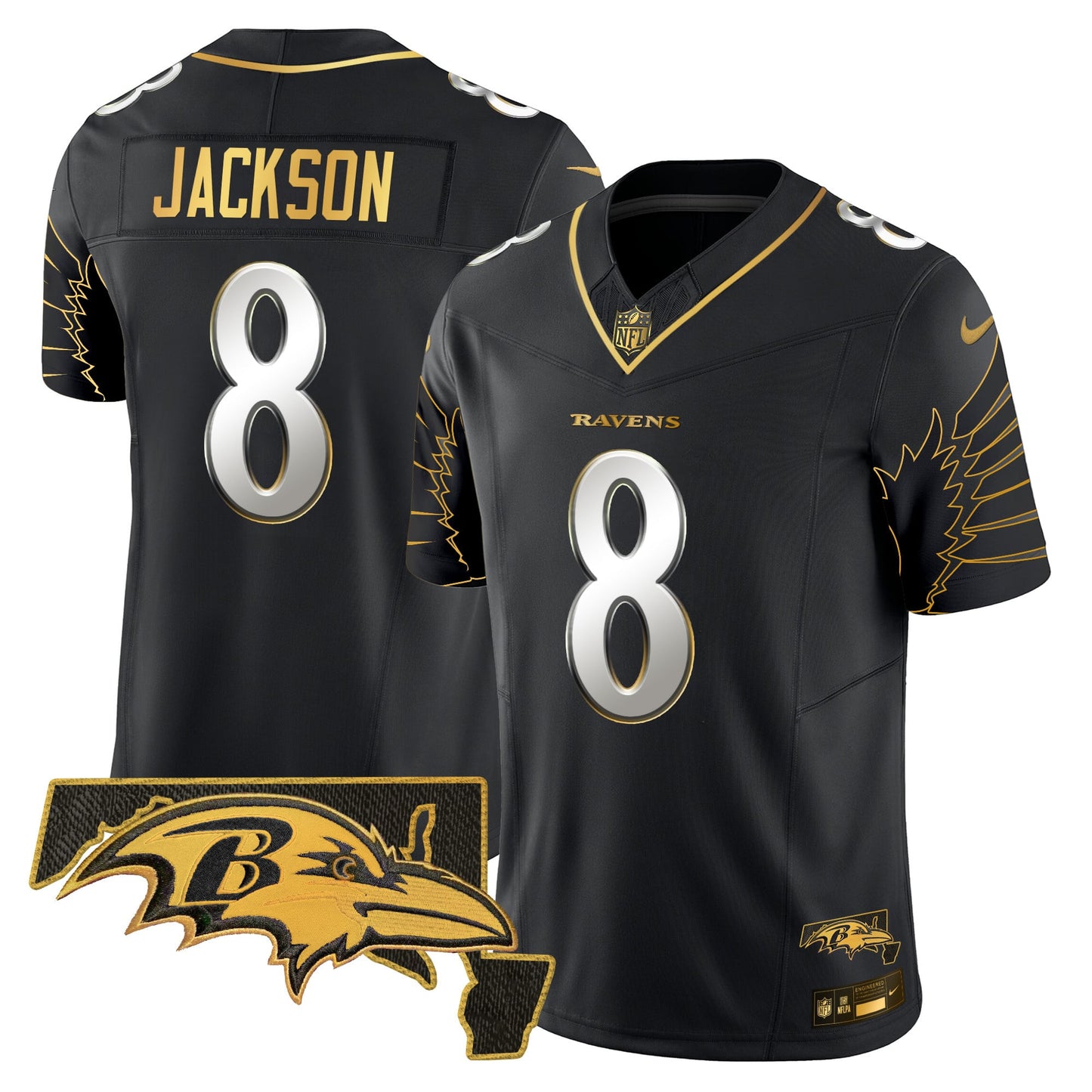 Men's Ravens Maryland Patch Gold Vapor Limited Jersey V2 - All Stitched