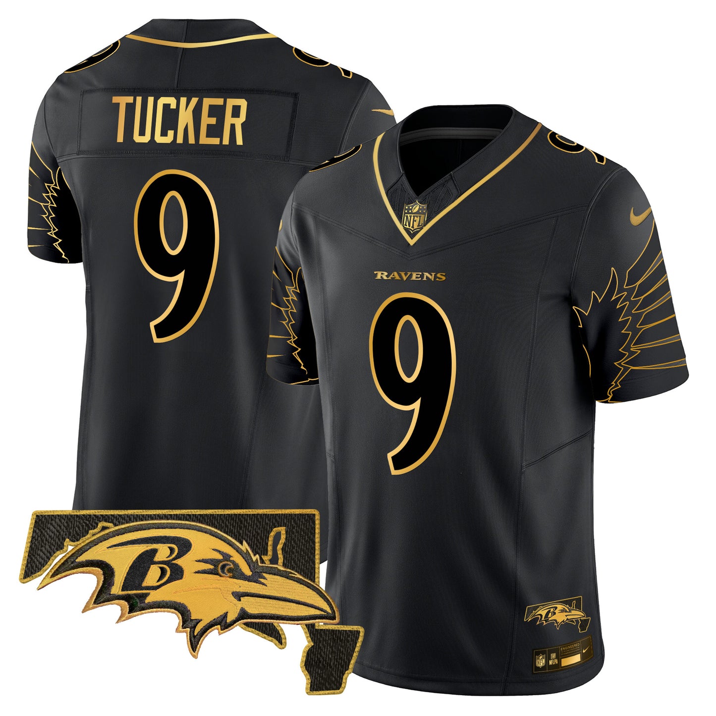 Men's Ravens Maryland Patch Gold Vapor Limited Jersey V2 - All Stitched