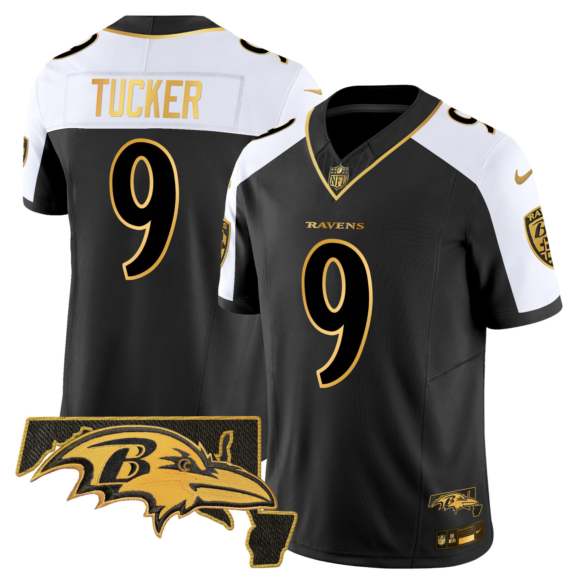 Men's Ravens Maryland Patch Gold Vapor Limited Jersey V2 - All Stitched