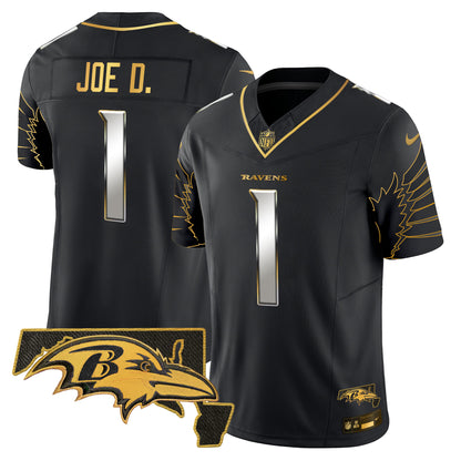 Men's Ravens Maryland Patch Gold Vapor Limited Jersey V2 - All Stitched