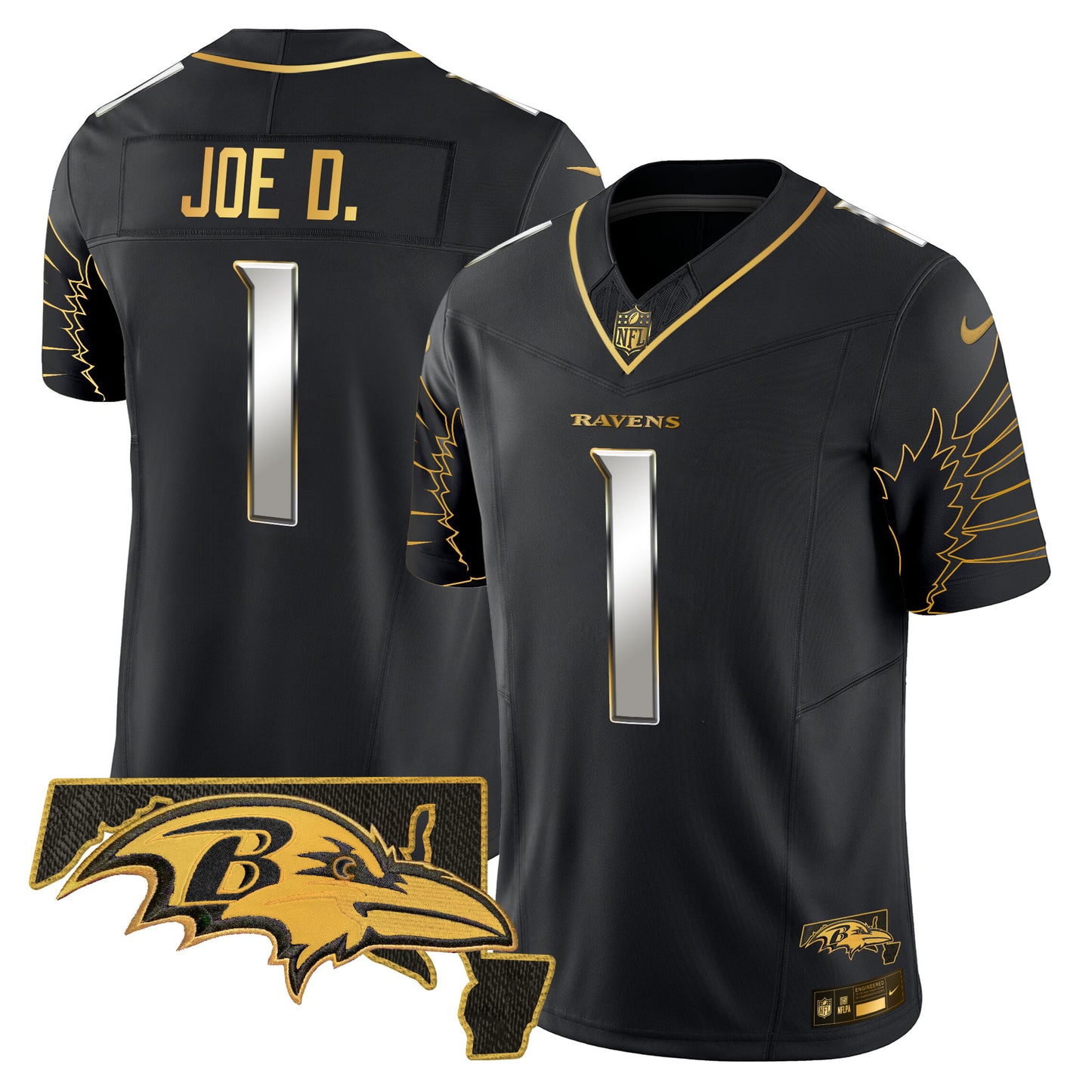 Men's Ravens Maryland Patch Gold Vapor Limited Jersey V2 - All Stitched