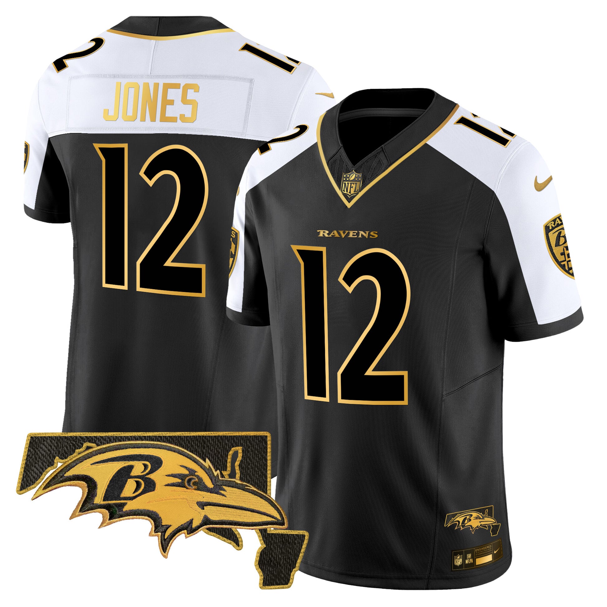 Men's Ravens Maryland Patch Gold Vapor Limited Jersey V2 - All Stitched