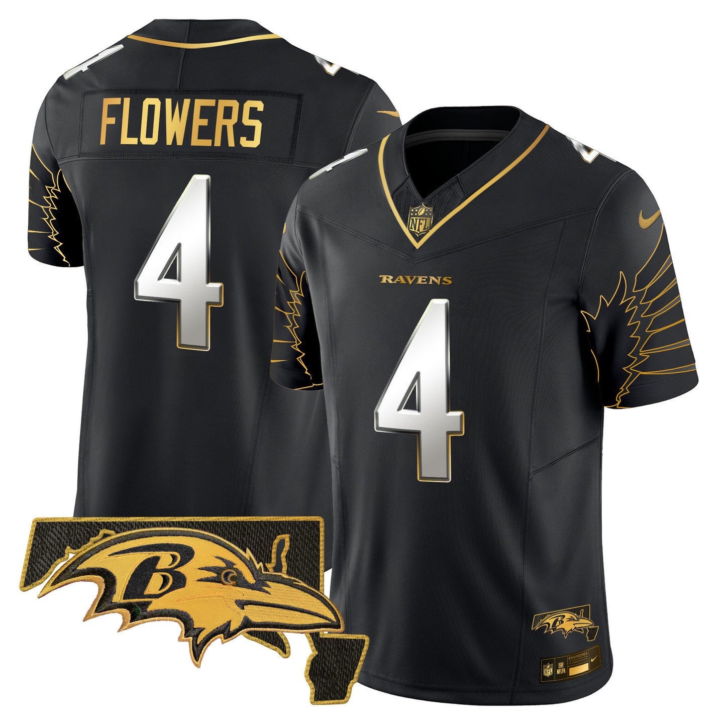 Men's Ravens Maryland Patch Gold Vapor Limited Jersey V2 - All Stitched