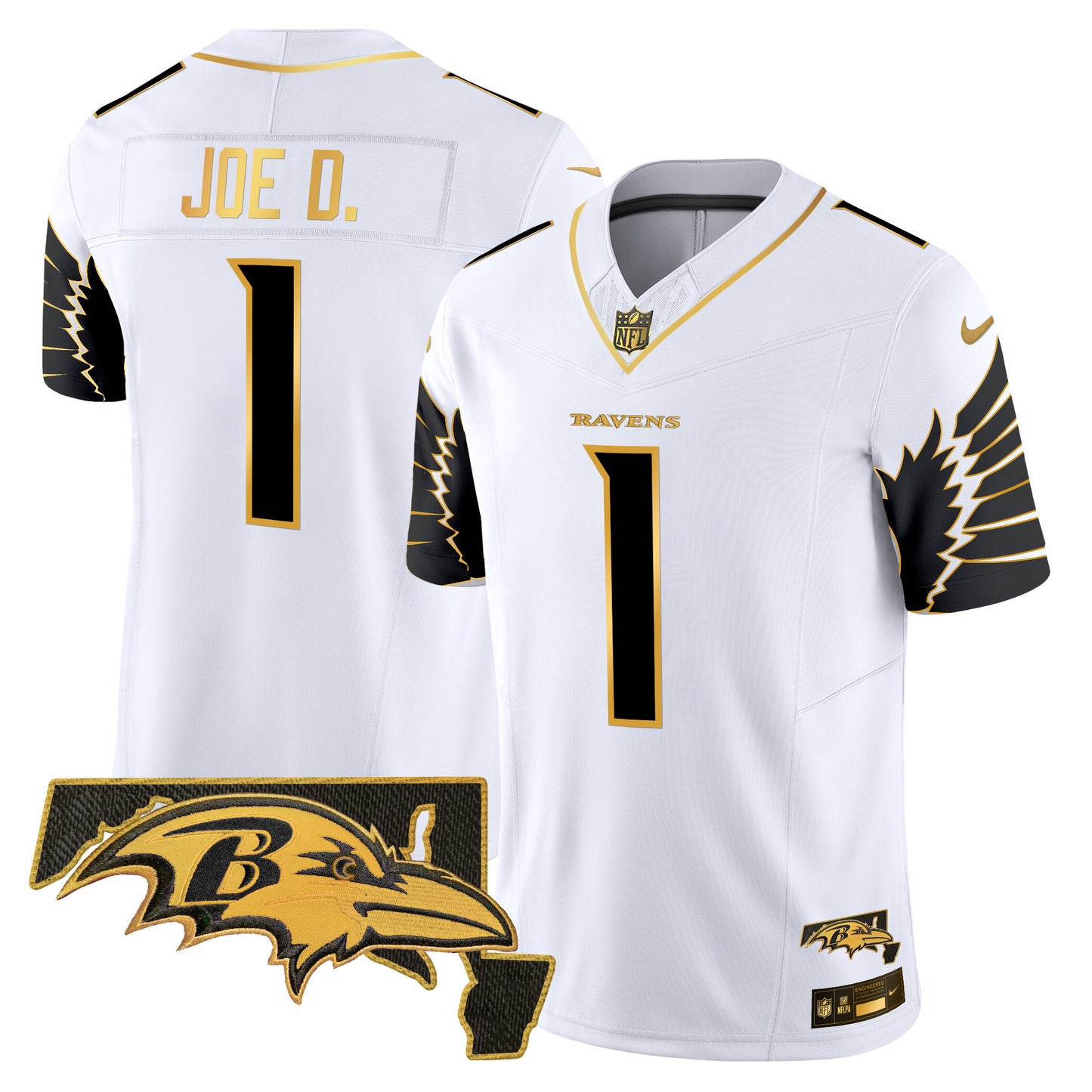 Men's Ravens Maryland Patch Gold Vapor Limited Jersey V2 - All Stitched