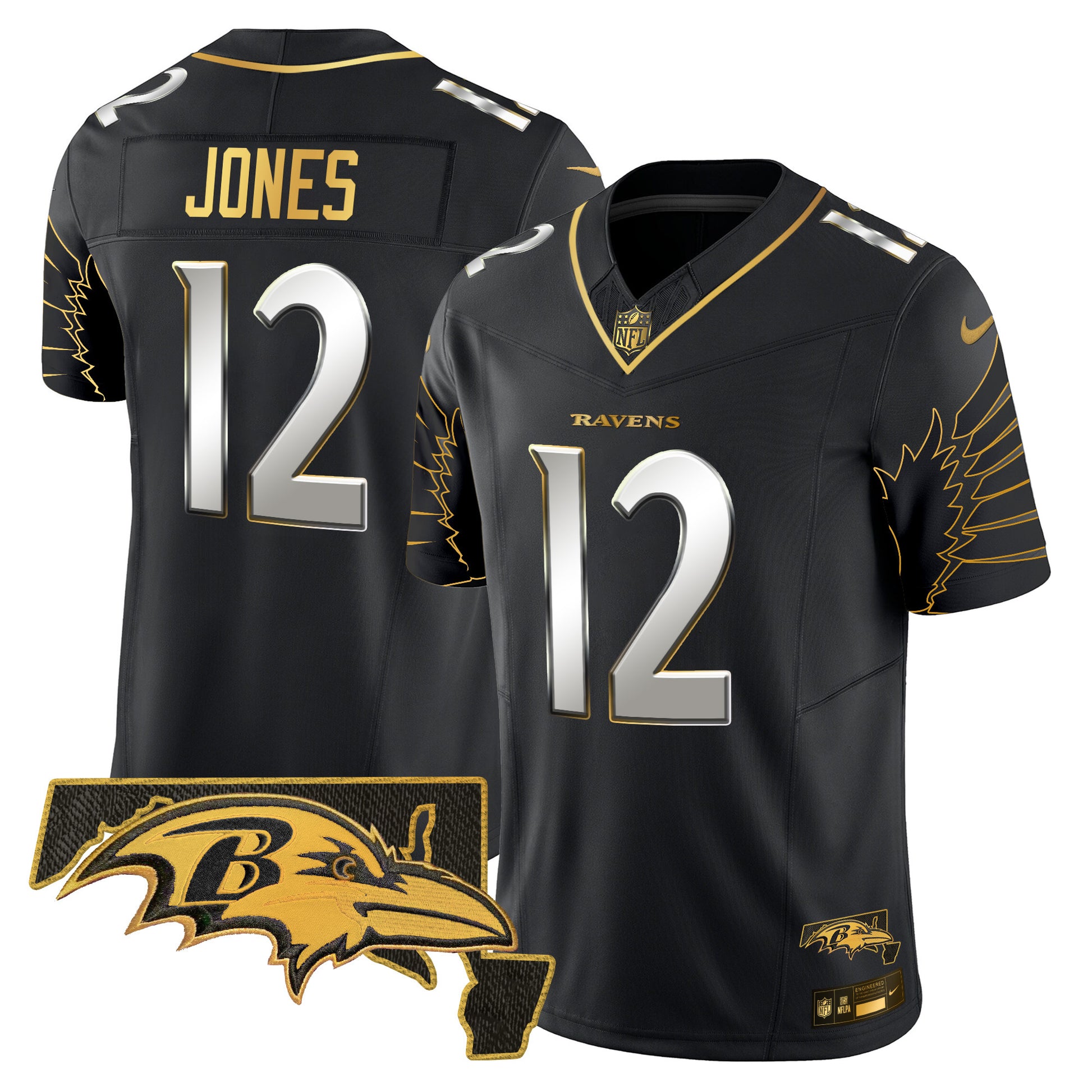 Men's Ravens Maryland Patch Gold Vapor Limited Jersey V2 - All Stitched