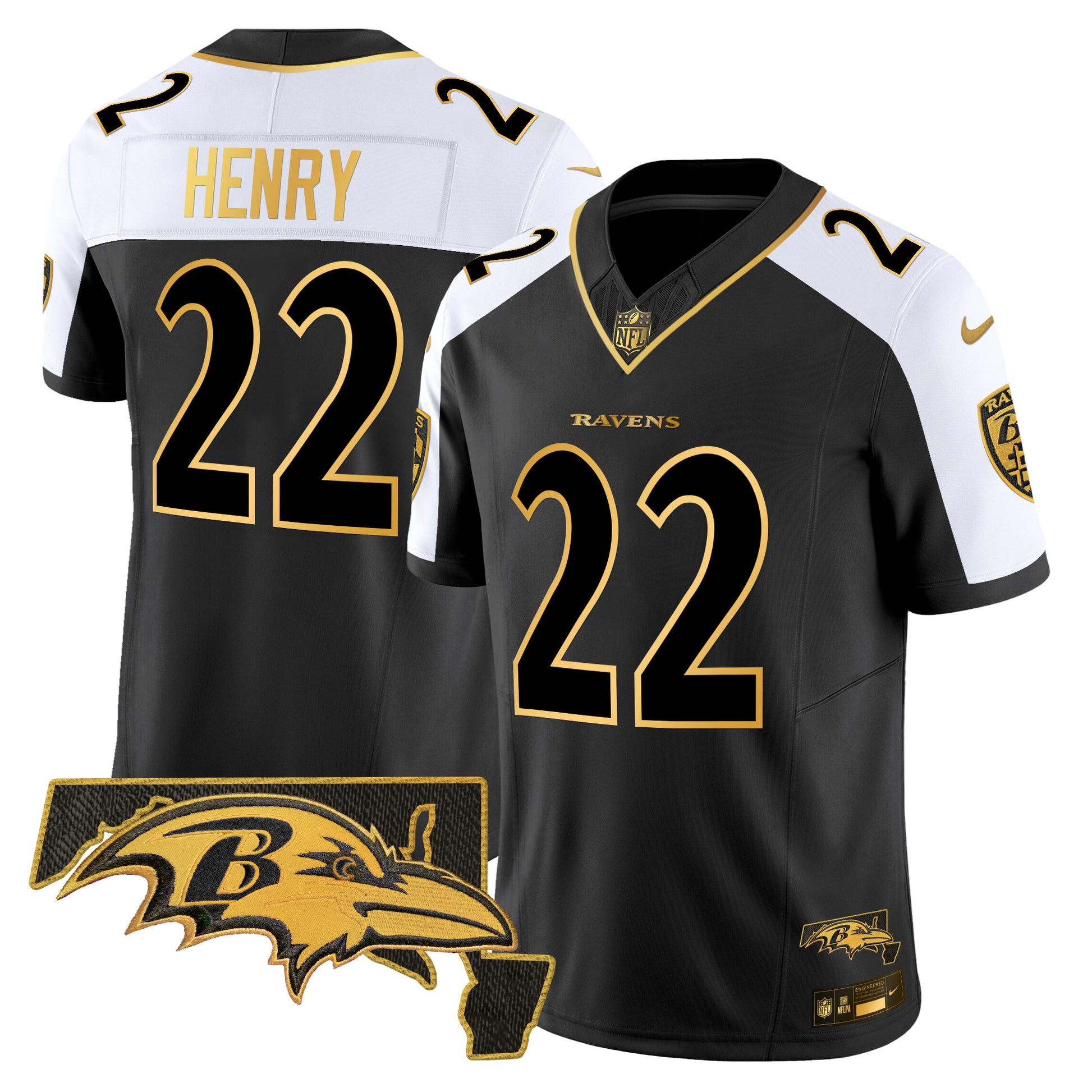 Men's Ravens Maryland Patch Gold Vapor Limited Jersey V2 - All Stitched