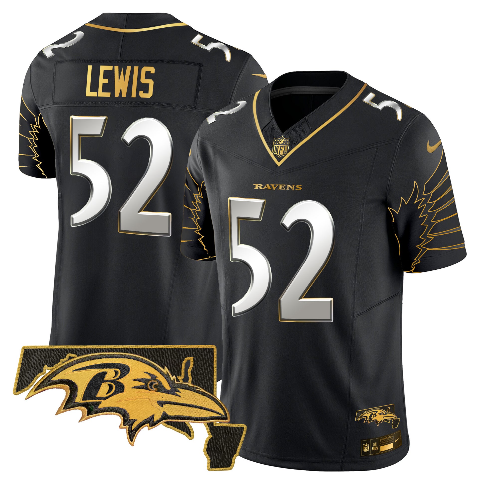 Men's Ravens Maryland Patch Gold Vapor Limited Jersey V2 - All Stitched