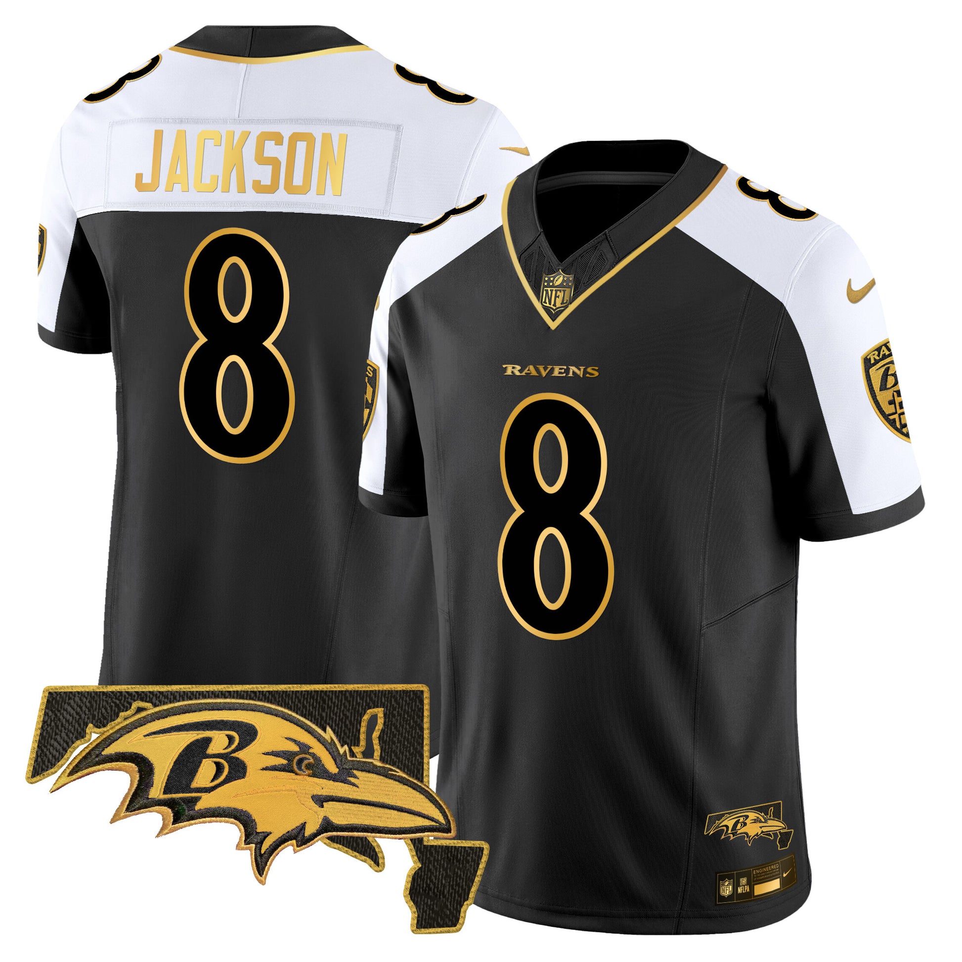 Men's Ravens Maryland Patch Gold Vapor Limited Jersey V2 - All Stitched
