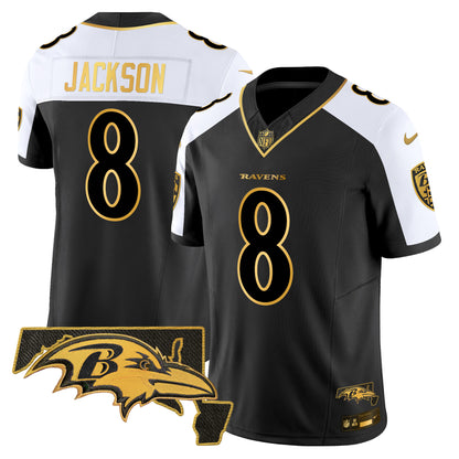Men's Ravens Maryland Patch Gold Vapor Limited Jersey V2 - All Stitched