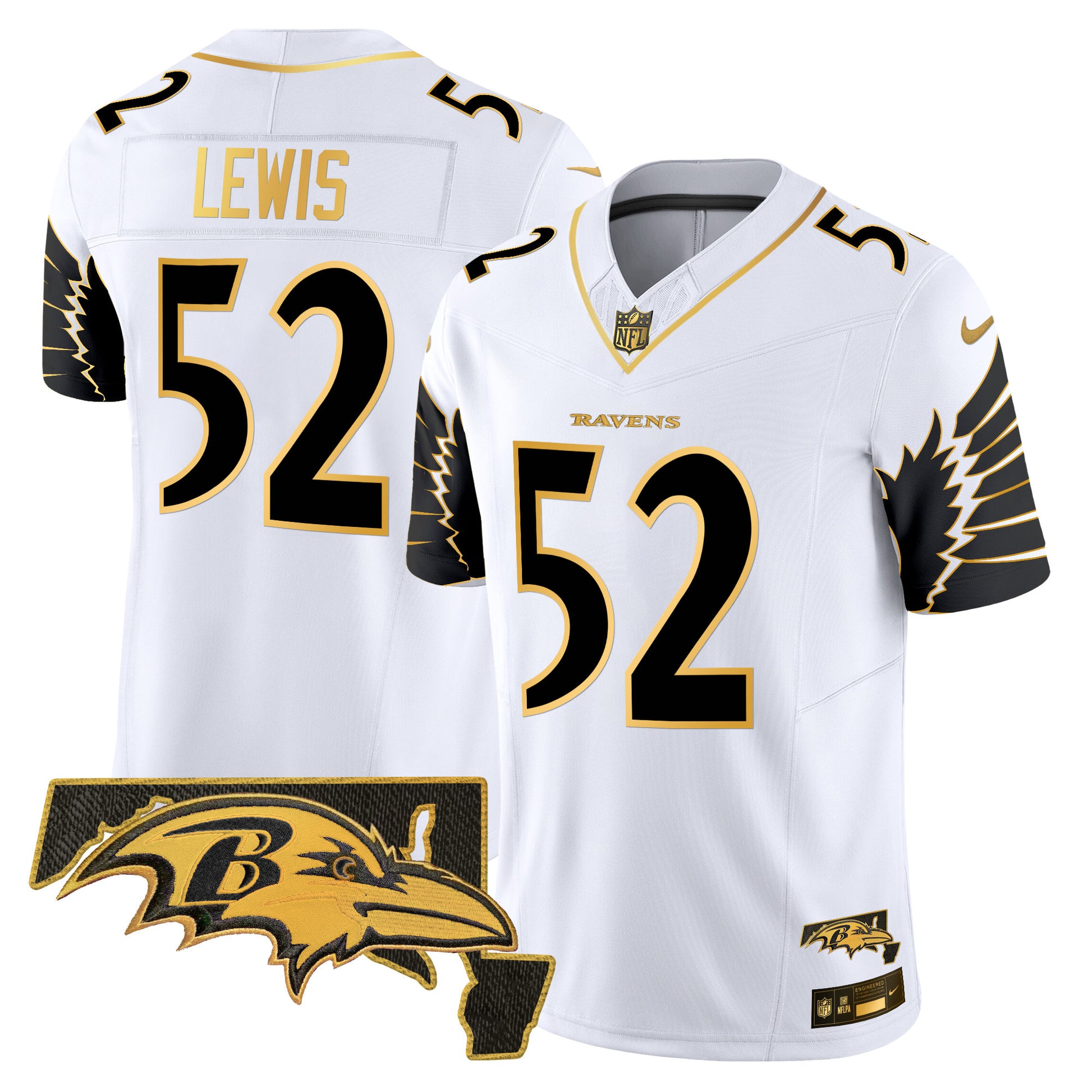 Men's Ravens Maryland Patch Gold Vapor Limited Jersey V2 - All Stitched