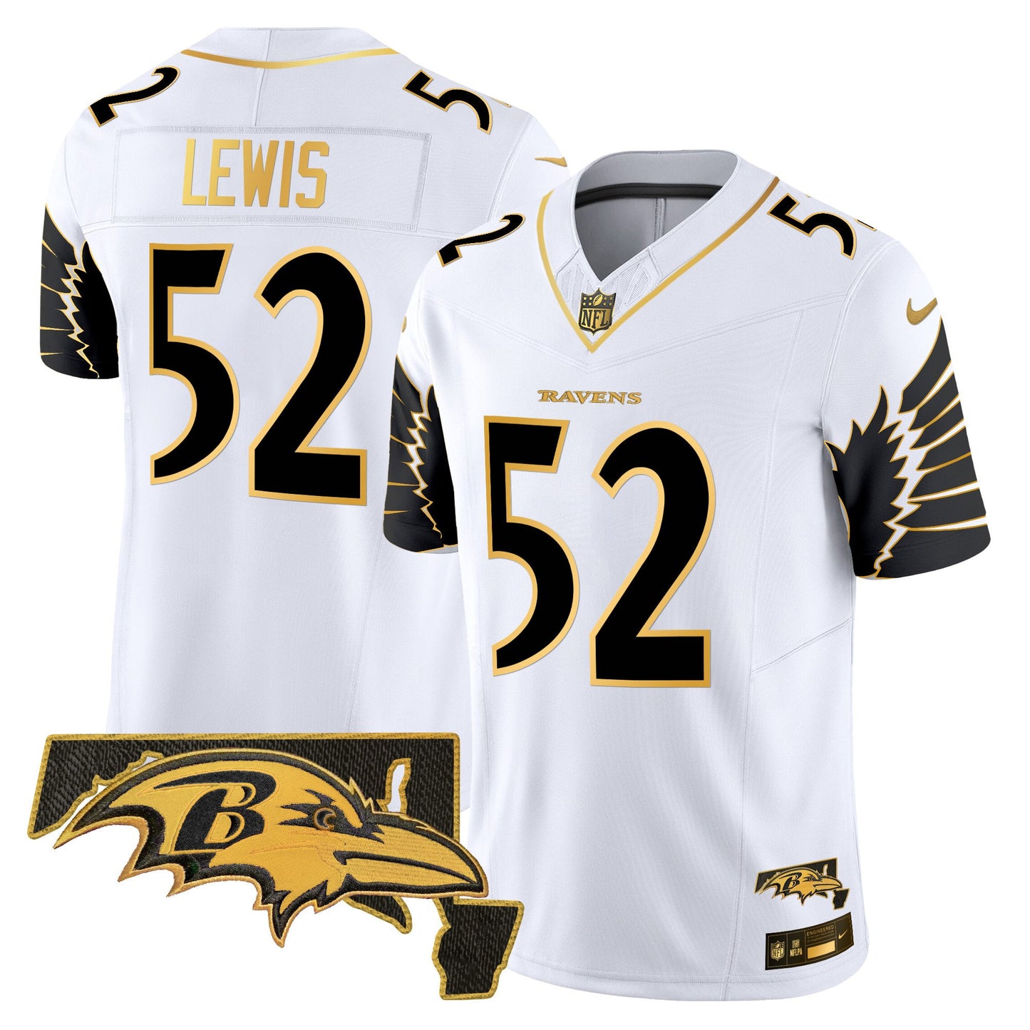 Men's Ravens Maryland Patch Gold Vapor Limited Jersey V2 - All Stitched