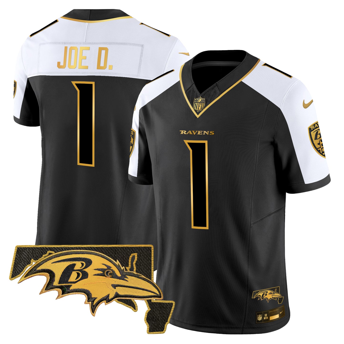 Men's Ravens Maryland Patch Gold Vapor Limited Jersey V2 - All Stitched