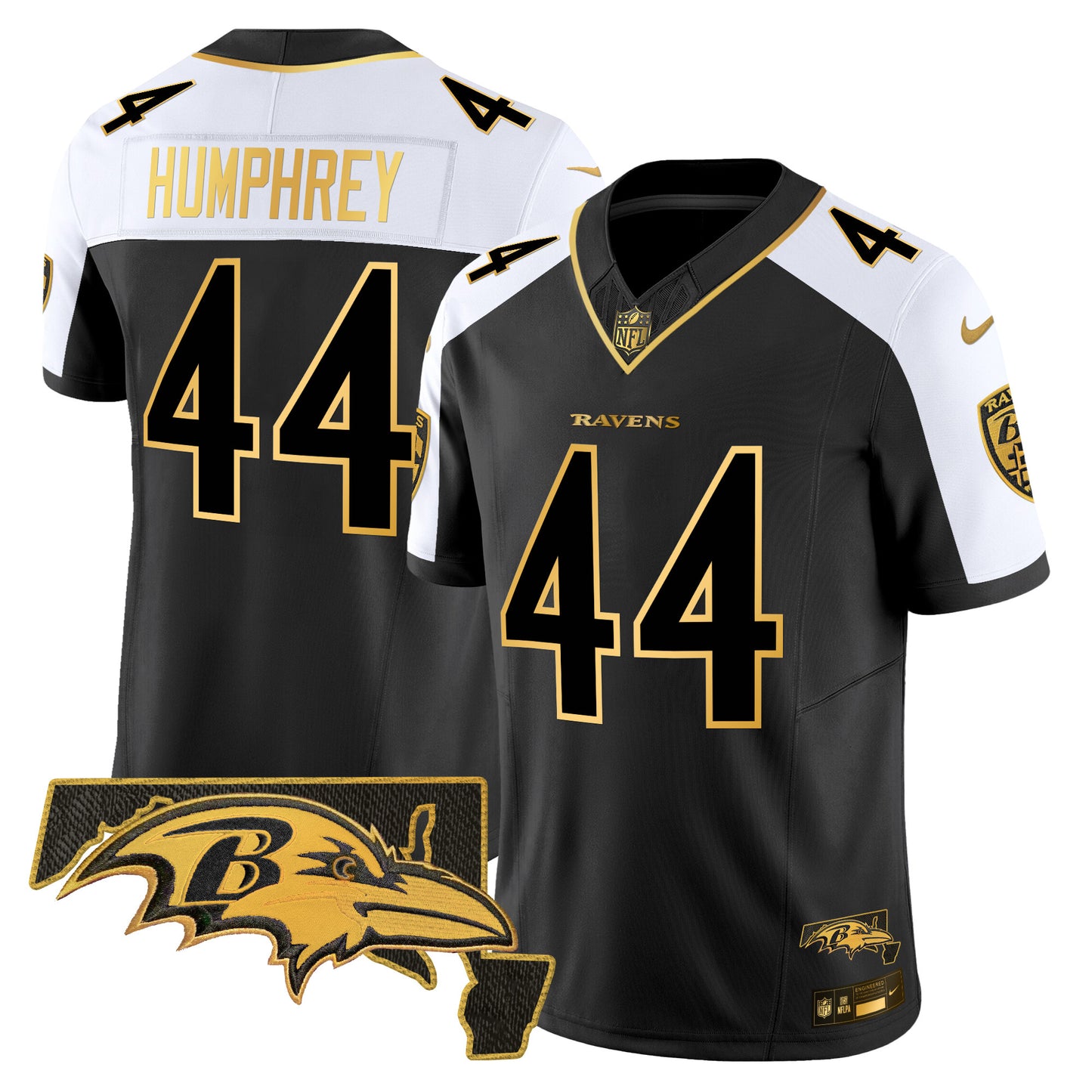 Men's Ravens Maryland Patch Gold Vapor Limited Jersey V2 - All Stitched