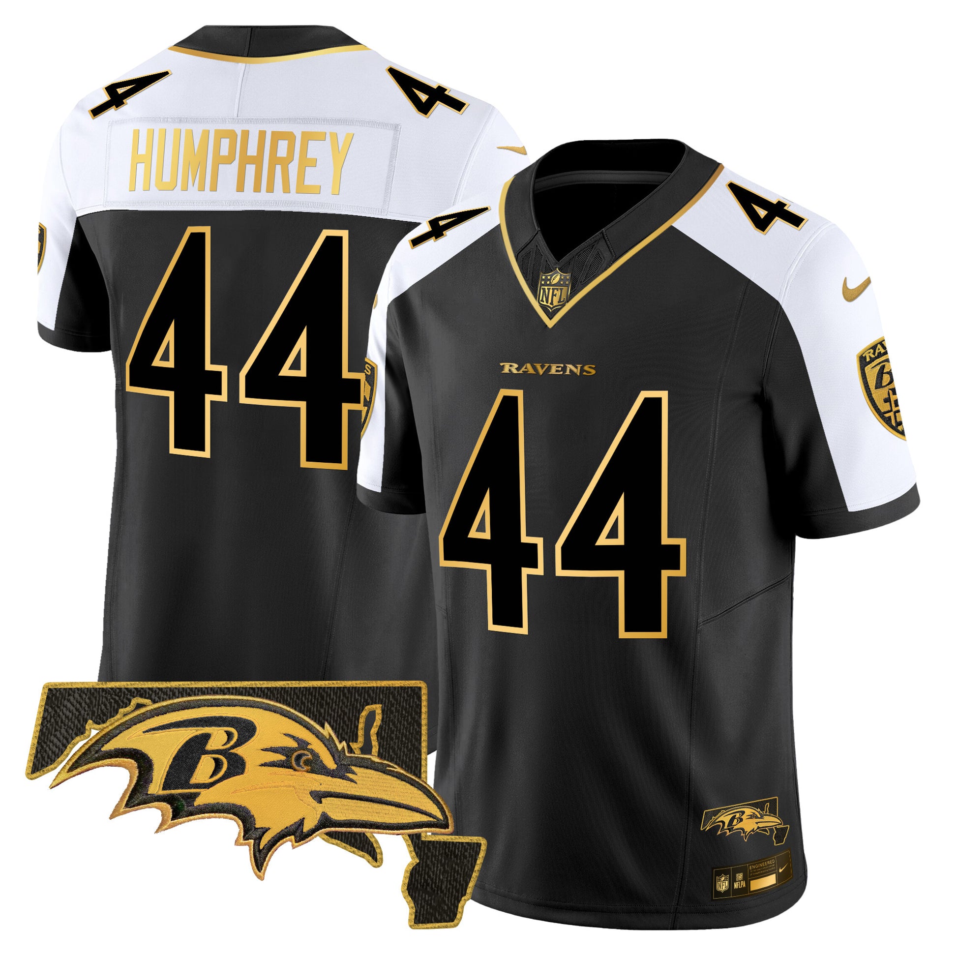 Men's Ravens Maryland Patch Gold Vapor Limited Jersey V2 - All Stitched