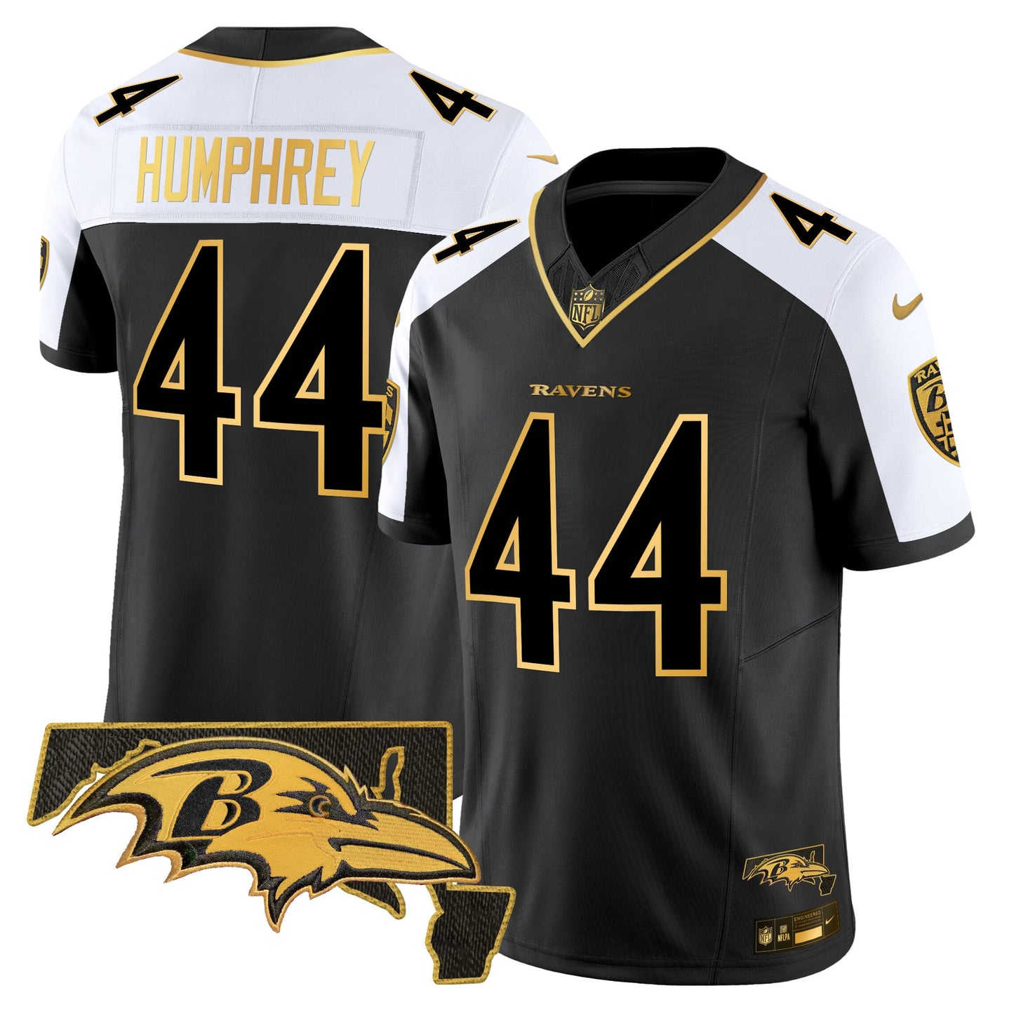 Men's Ravens Maryland Patch Gold Vapor Limited Jersey V2 - All Stitched