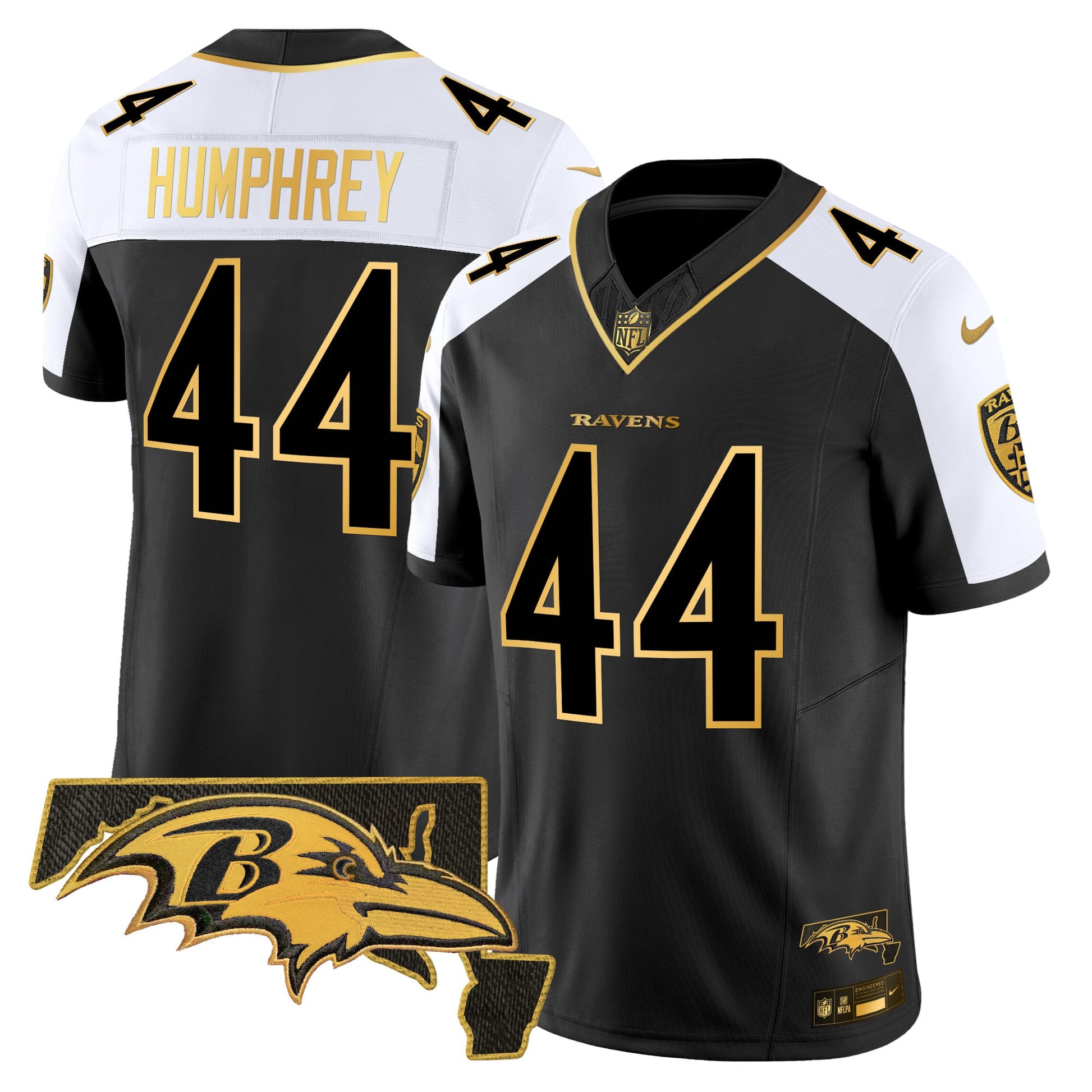 Men's Ravens Maryland Patch Gold Vapor Limited Jersey V2 - All Stitched