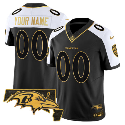 Ravens Maryland Flag Map Patch Gold Vapor Limited Custom Jersey - All Stitched