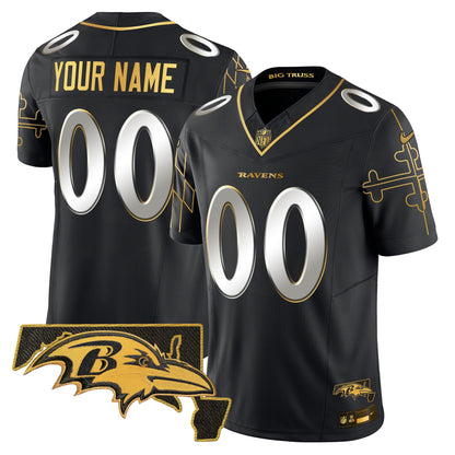 Ravens Maryland Flag Map Patch Gold Vapor Limited Custom Jersey - All Stitched