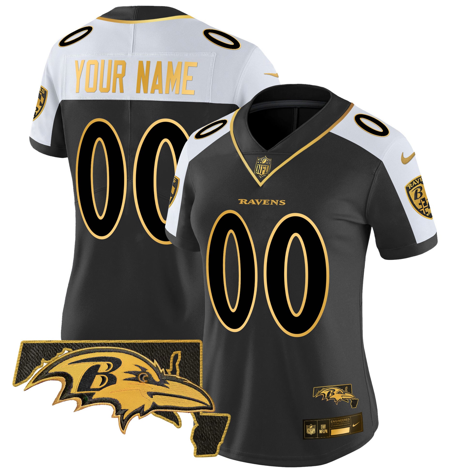 Ravens Maryland Patch Gold Vapor Limited Custom Jersey V2 - All Stitched