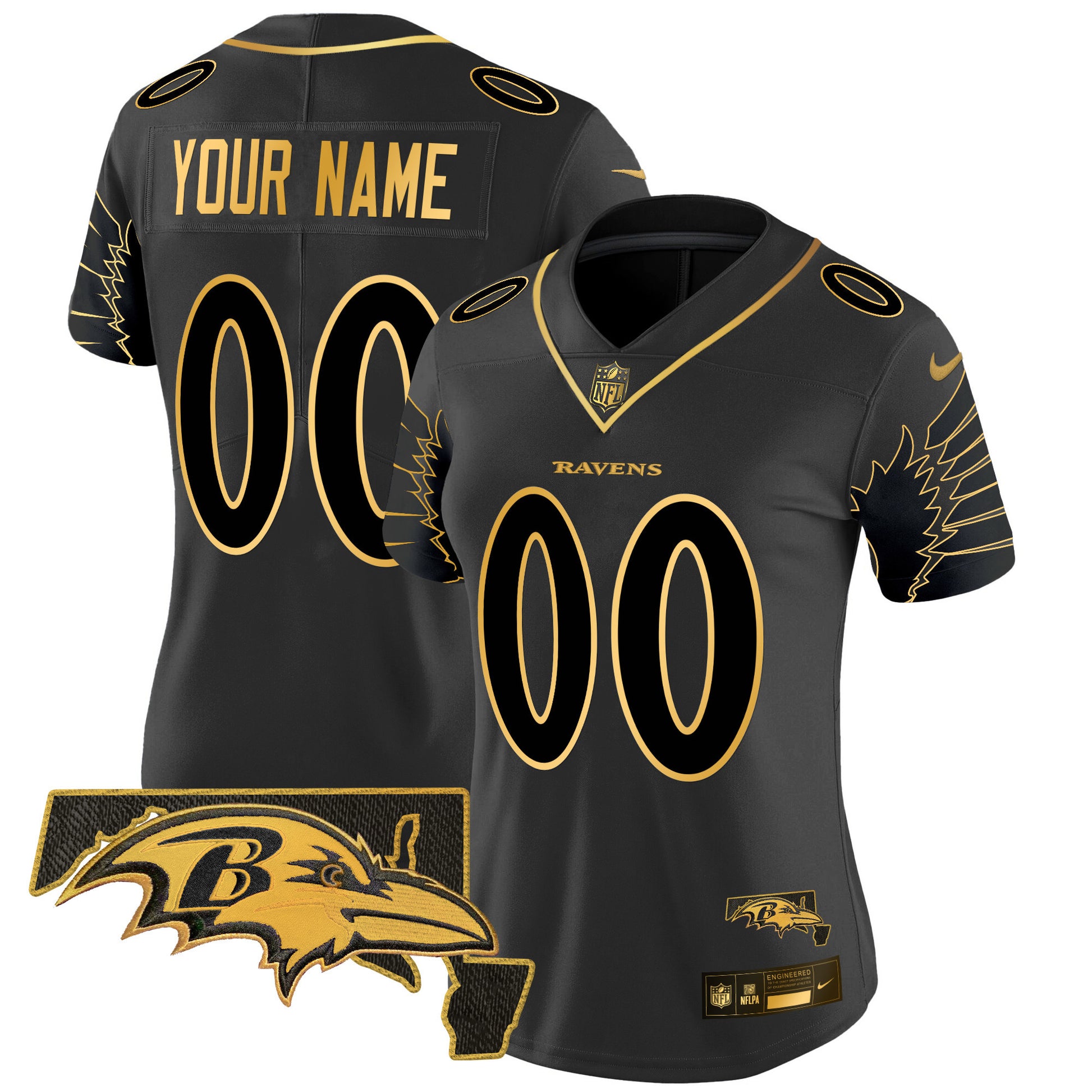 Ravens Maryland Patch Gold Vapor Limited Custom Jersey V2 - All Stitched