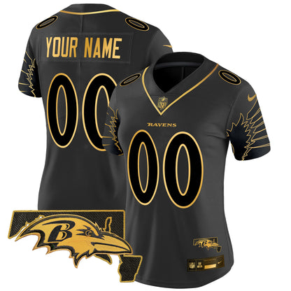Ravens Maryland Patch Gold Vapor Limited Custom Jersey V2 - All Stitched