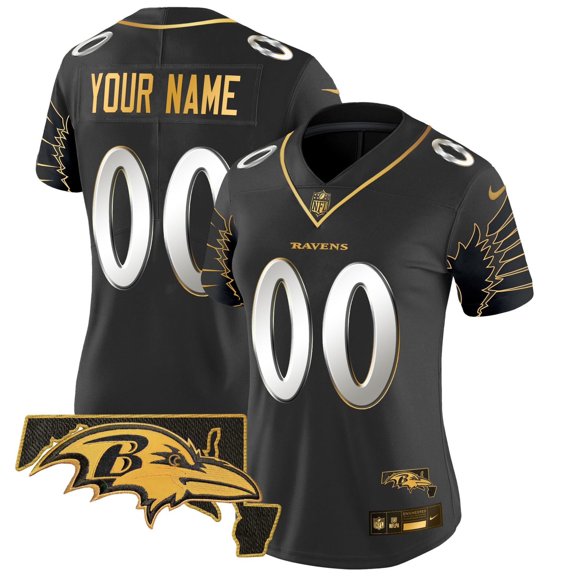 Ravens Maryland Patch Gold Vapor Limited Custom Jersey V2 - All Stitched