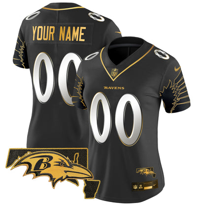 Ravens Maryland Patch Gold Vapor Limited Custom Jersey V2 - All Stitched