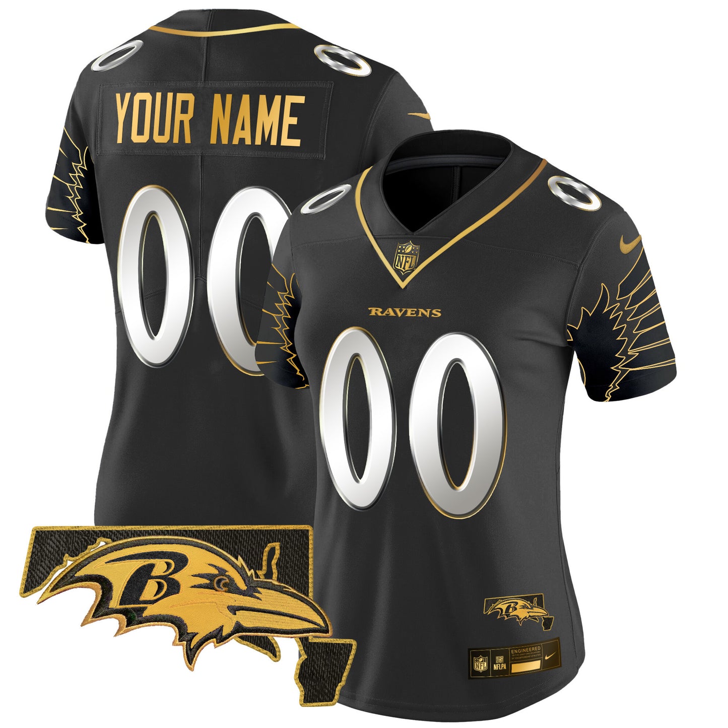 Ravens Maryland Patch Gold Vapor Limited Custom Jersey V2 - All Stitched