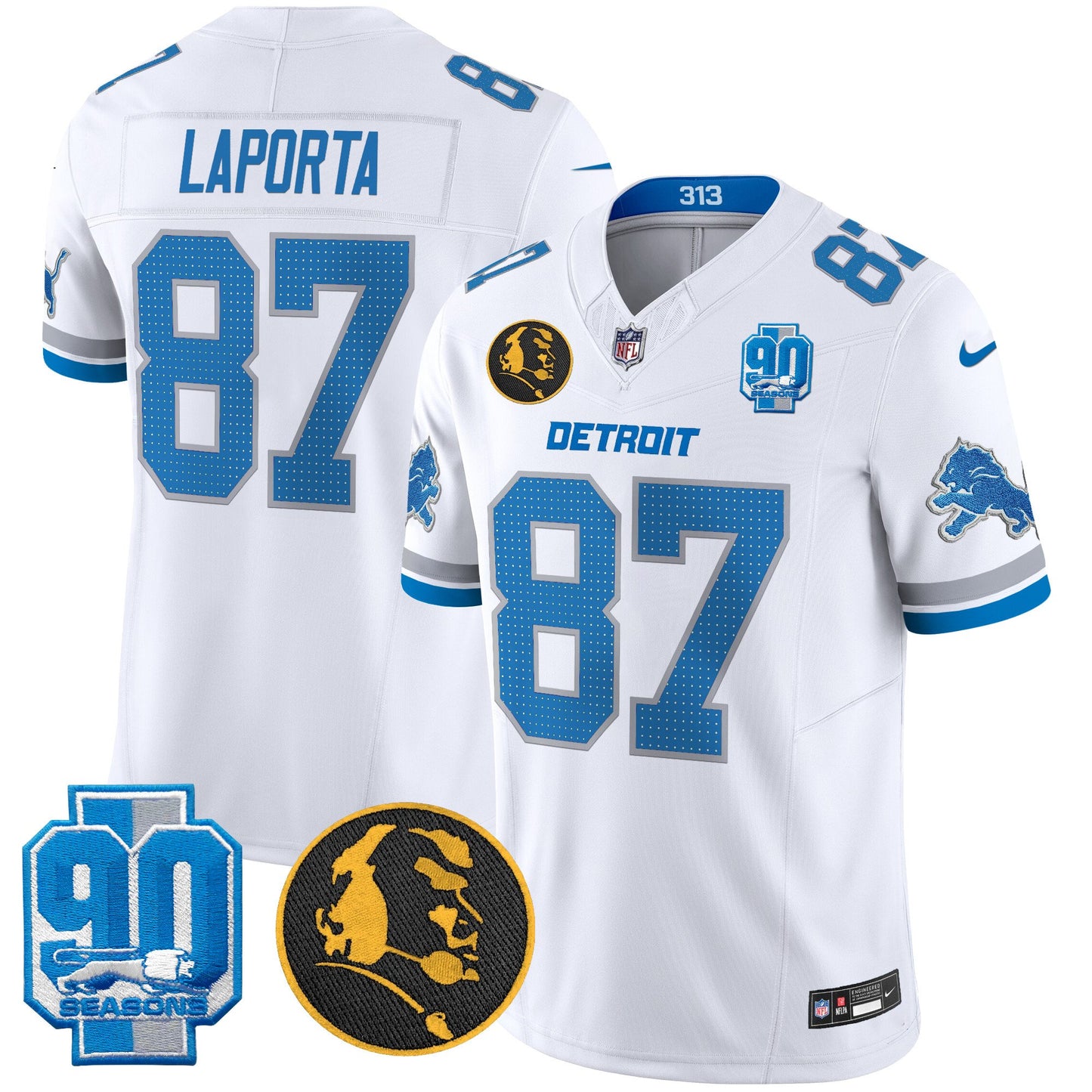Men's Detroit Lions 2024 90th & John Madden Patch Vapor Limited Jersey V2 - All Stitched
