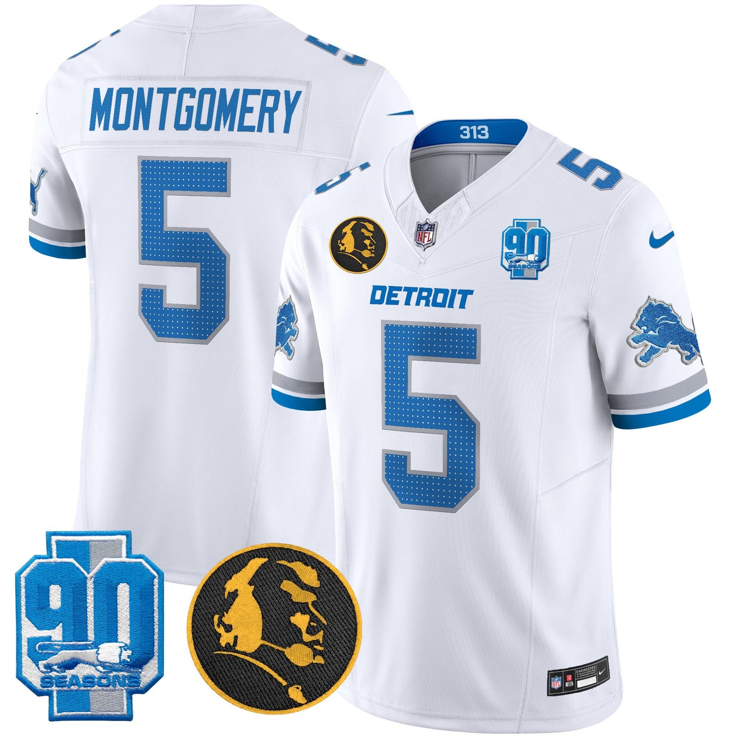 Men's Detroit Lions 2024 90th & John Madden Patch Vapor Limited Jersey V2 - All Stitched