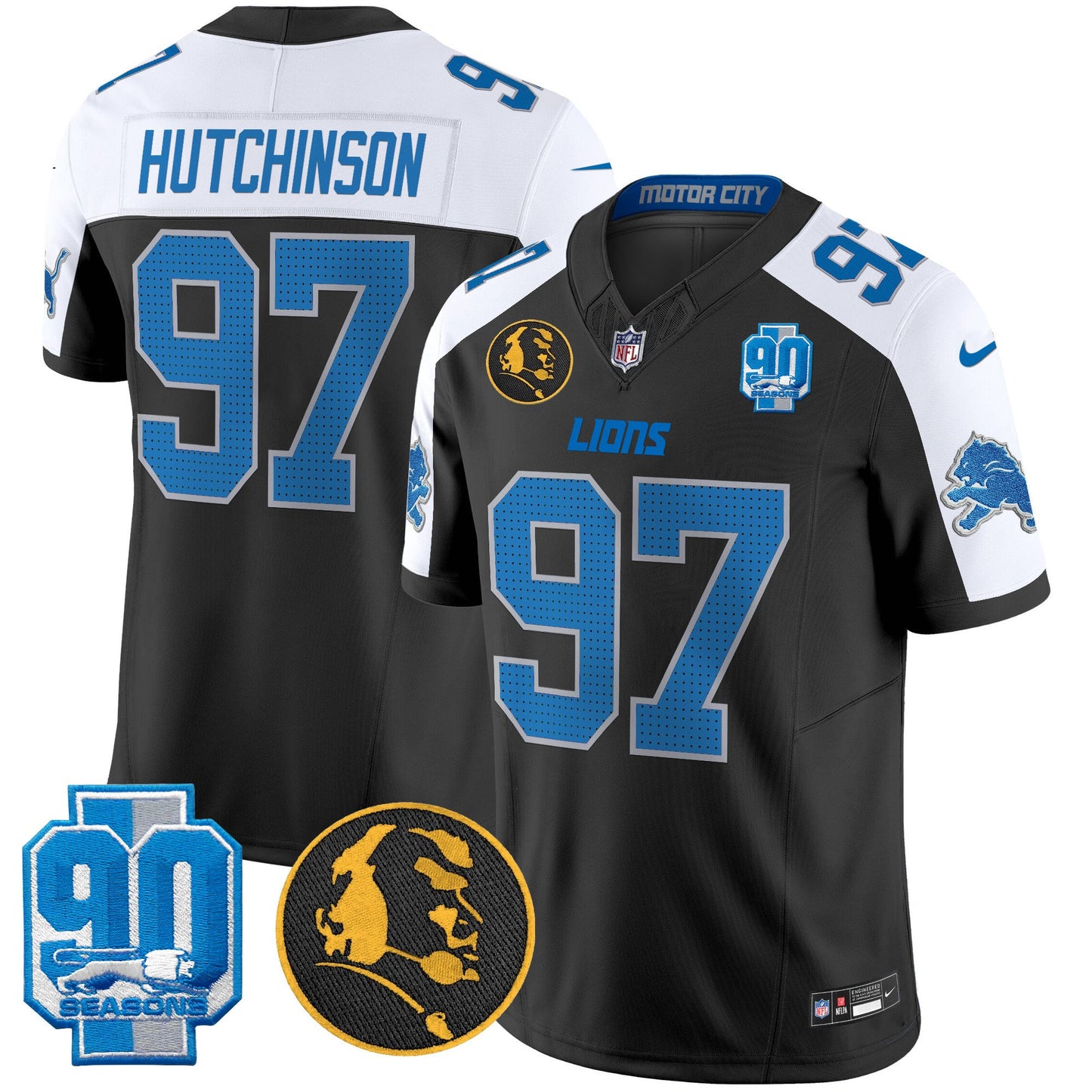Men's Detroit Lions 2024 90th & John Madden Patch Vapor Limited Jersey V2 - All Stitched
