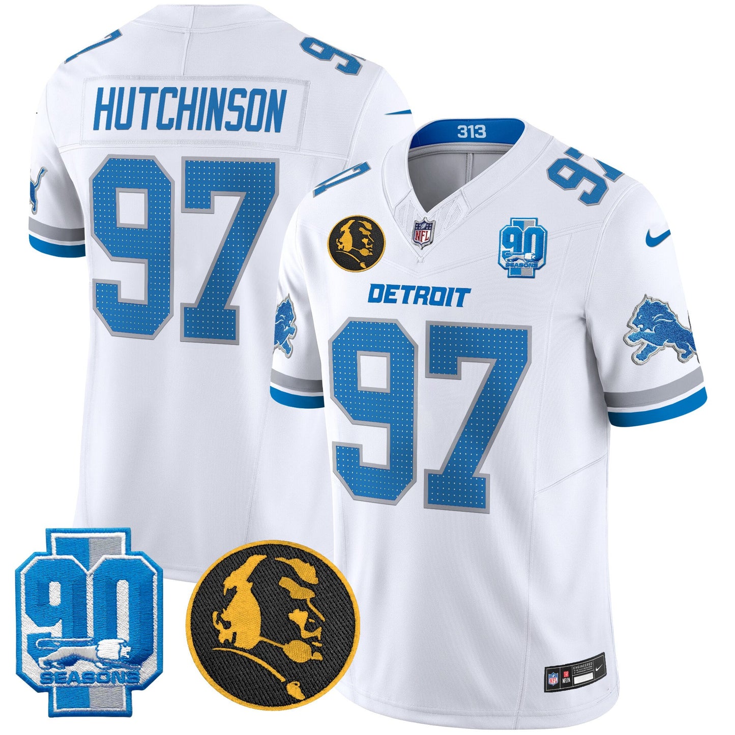 Men's Detroit Lions 2024 90th & John Madden Patch Vapor Limited Jersey V2 - All Stitched