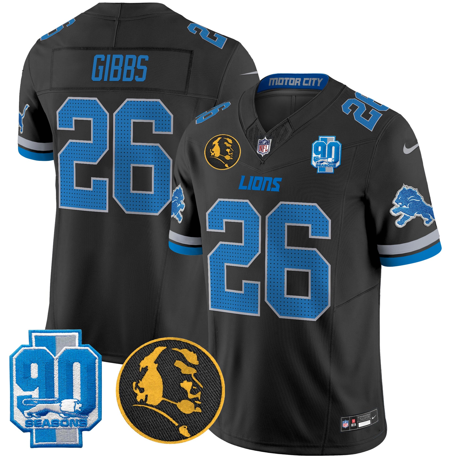 Men's Detroit Lions 2024 90th & John Madden Patch Vapor Limited Jersey V2 - All Stitched
