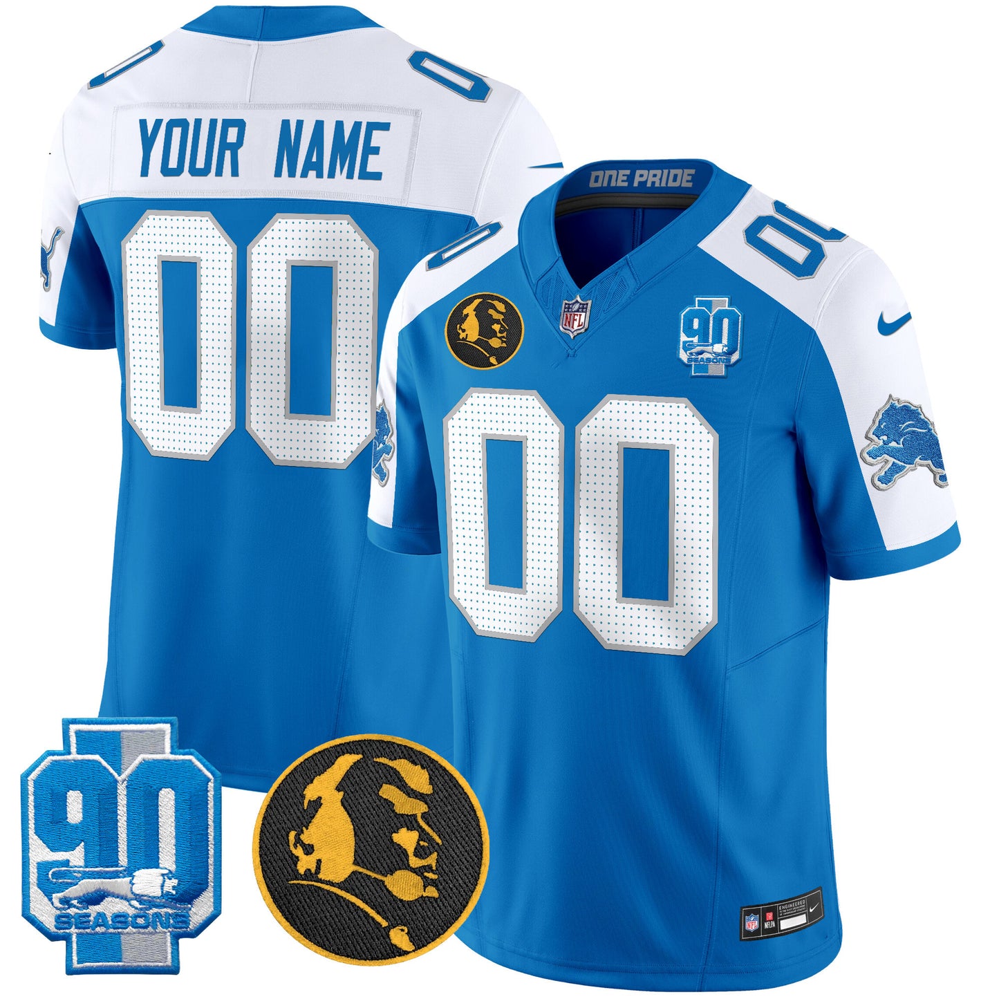 Detroit Lions 2024 90th & John Madden Patch Vapor Limited Custom Jersey V2 - All Stitched