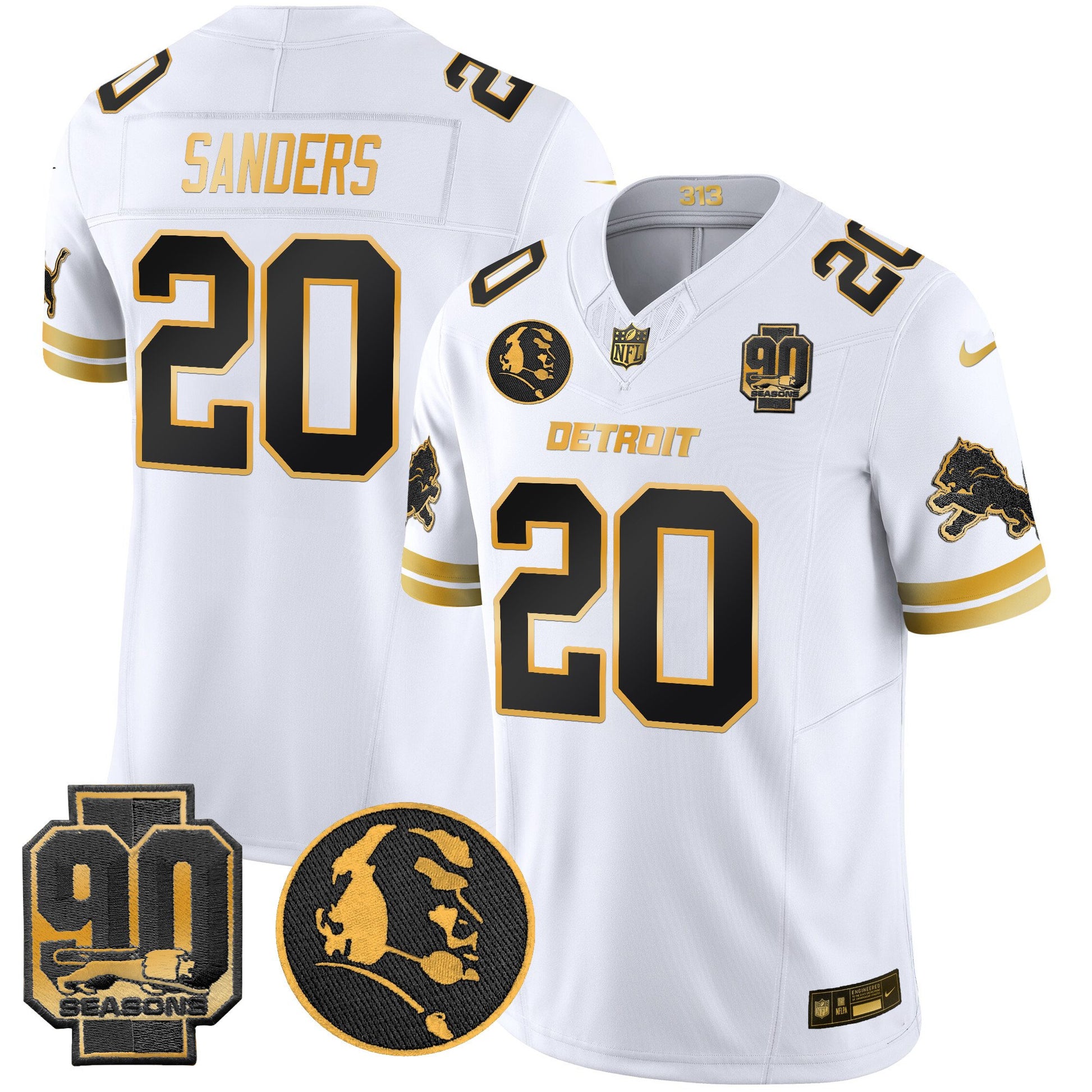 Men's Detroit Lions 2024 90th & John Madden Patch Gold Vapor Limited Jersey V2 - All Stitched