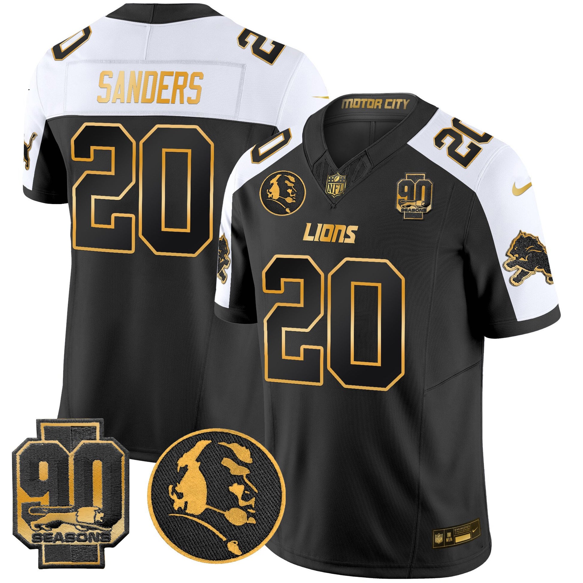 Men's Detroit Lions 2024 90th & John Madden Patch Gold Vapor Limited Jersey V2 - All Stitched