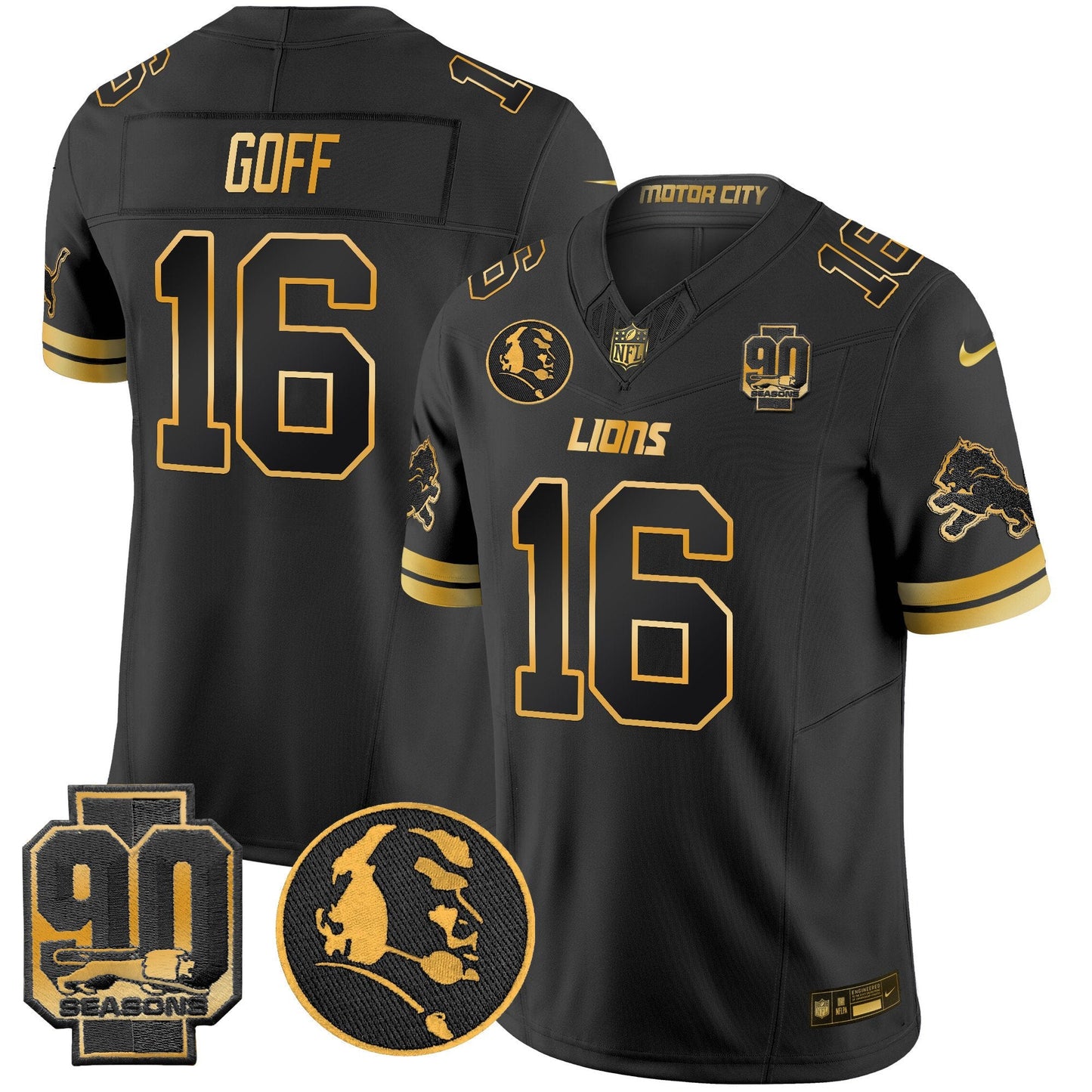 Men's Detroit Lions 2024 90th & John Madden Patch Gold Vapor Limited Jersey V2 - All Stitched