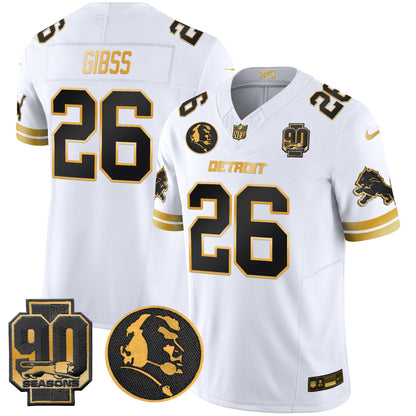 Men's Detroit Lions 2024 90th & John Madden Patch Gold Vapor Limited Jersey V2 - All Stitched