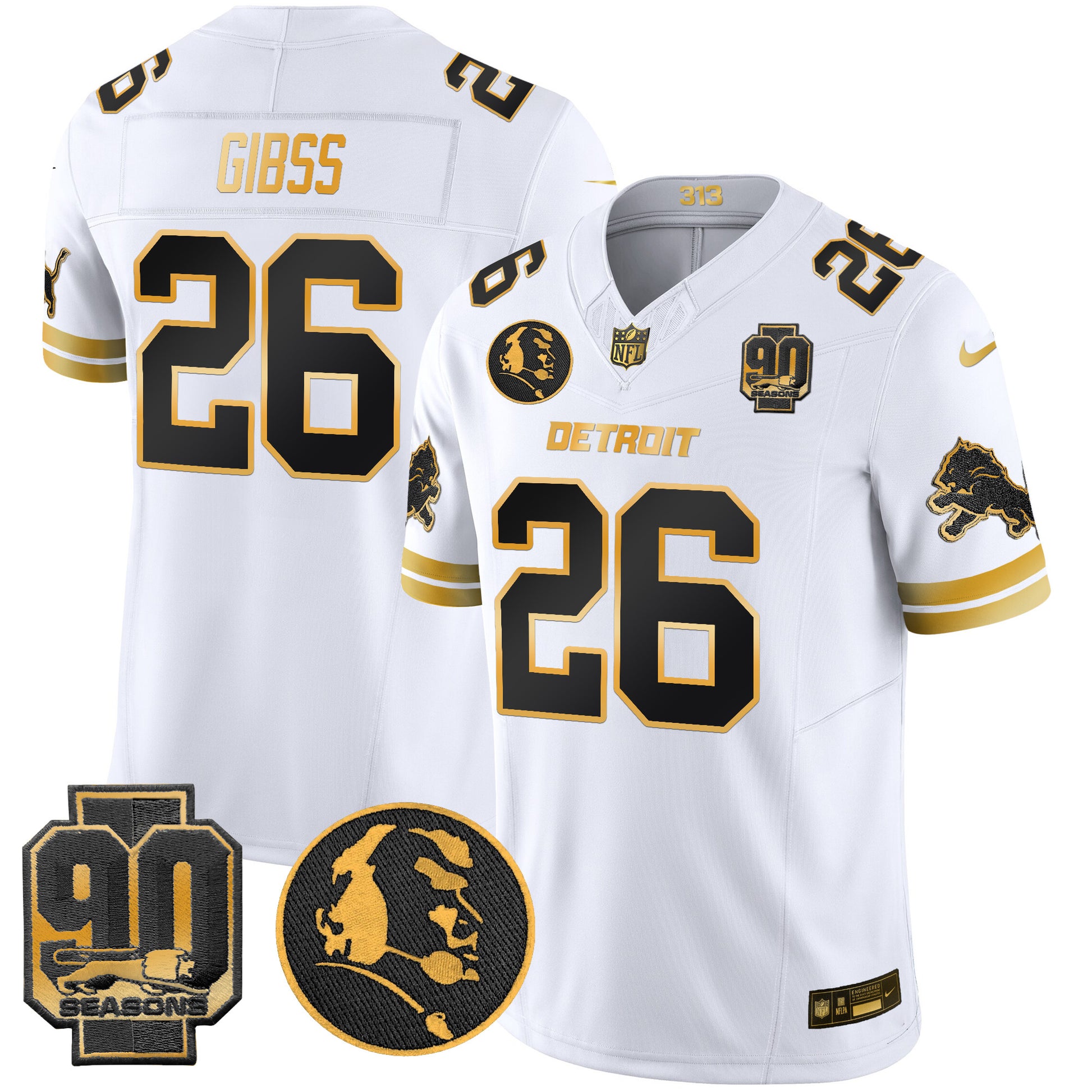 Men's Detroit Lions 2024 90th & John Madden Patch Gold Vapor Limited Jersey V2 - All Stitched