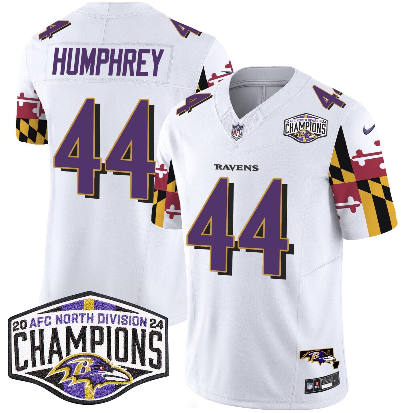 Ravens Maryland Flag 2024 AFC North Division Champions Patch Vapor Limited Jersey - All Stitched