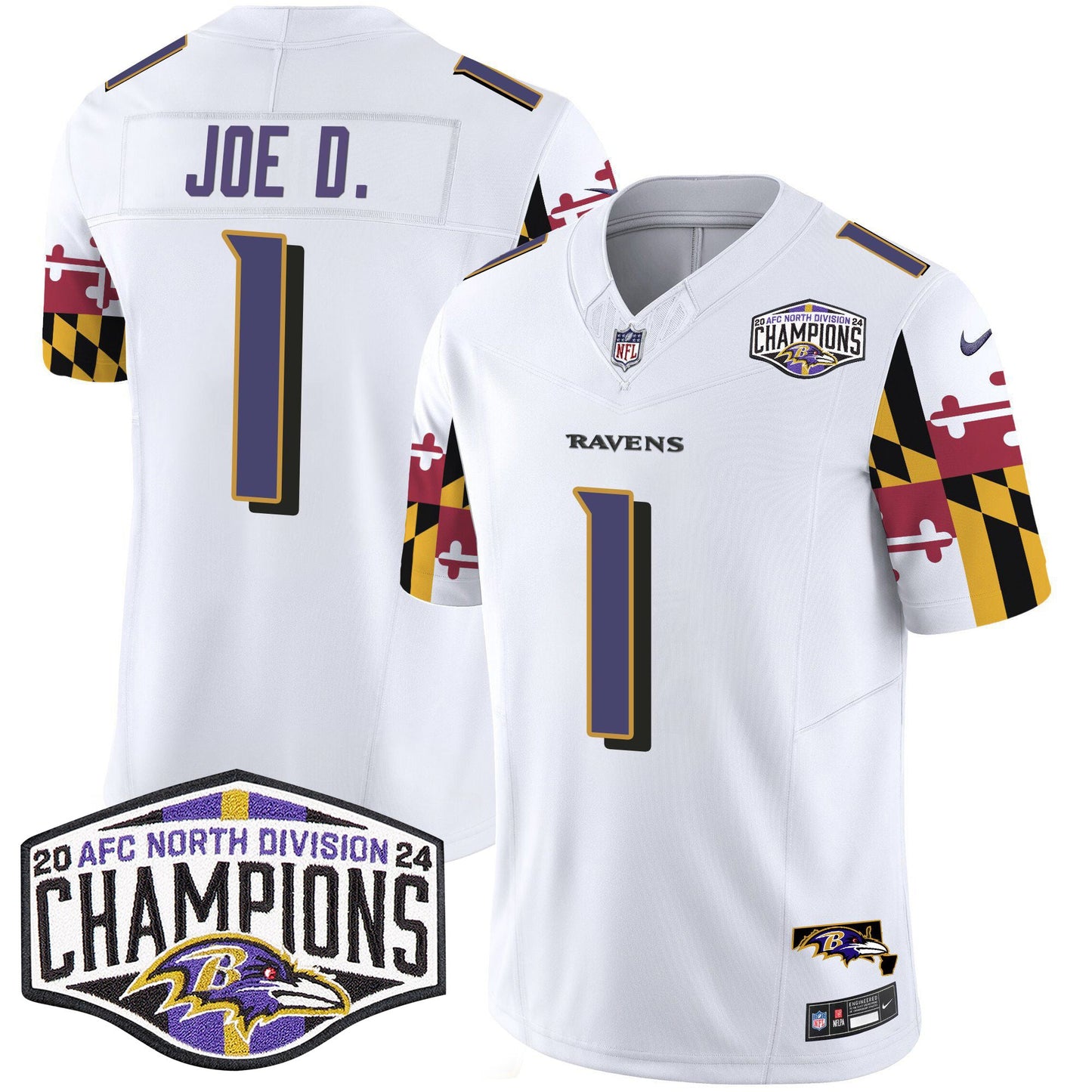 Ravens Maryland Flag 2024 AFC North Division Champions Patch Vapor Limited Jersey - All Stitched